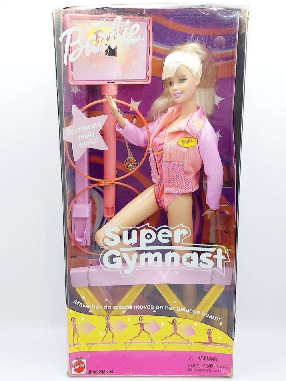 Barbie Vtg  2001 Barbie Super Gymnast‎ Doll Balance Beam Playset #55290 NRFB